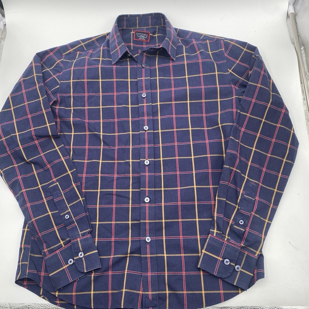 UNTUCKit Shirt Georgio Oxford Mens Medium Blue Plaid Button Down L/S Cotton Slim